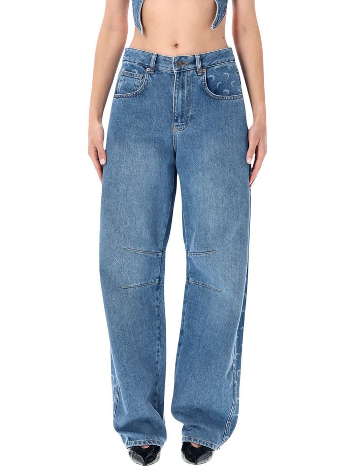 Marine Serre Moon Panel Barrel Jeans Light Blue Cotton