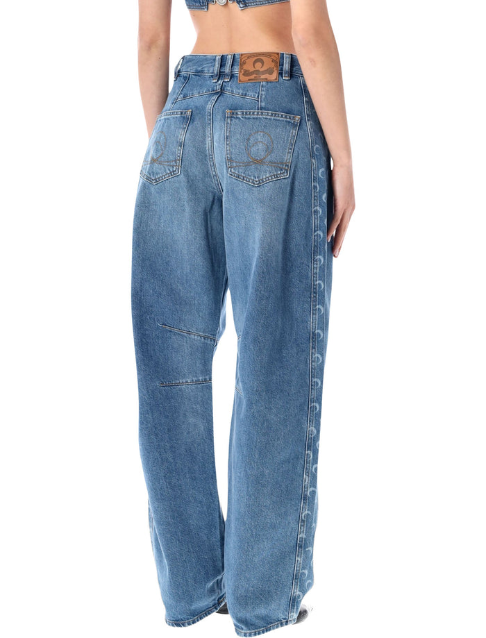 Marine Serre Moon Panel Barrel Jeans Light Blue Cotton