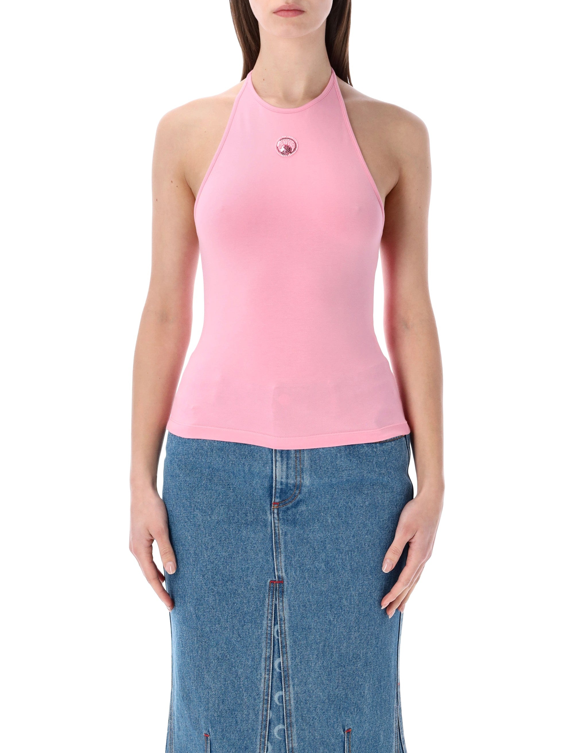 Marine Serre pearl logo halter top Pink Regenerative Cotton