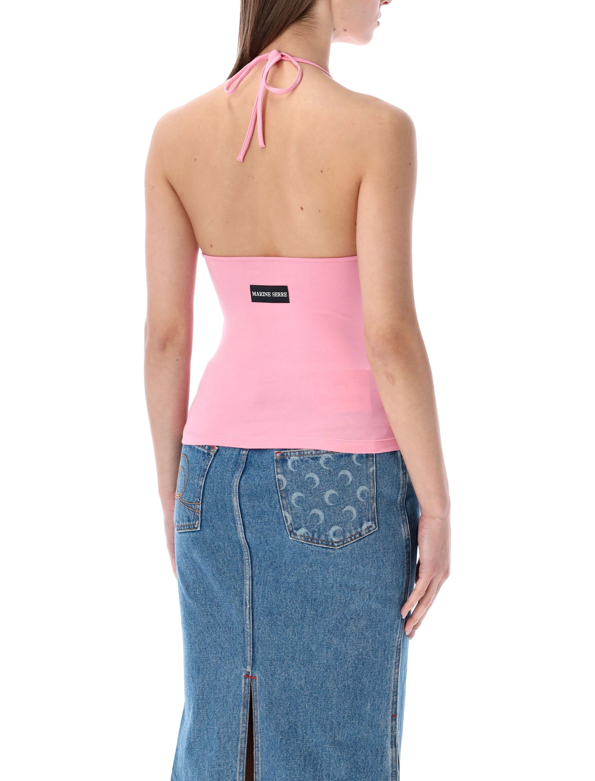 Marine Serre pearl logo halter top Pink Regenerative Cotton