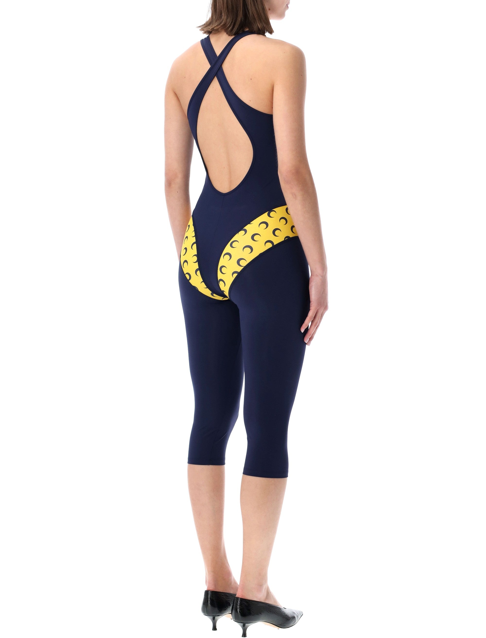 Marine Serre Moon print Athleisure catsuit Midnight Blue Polyamide Jumpsuit