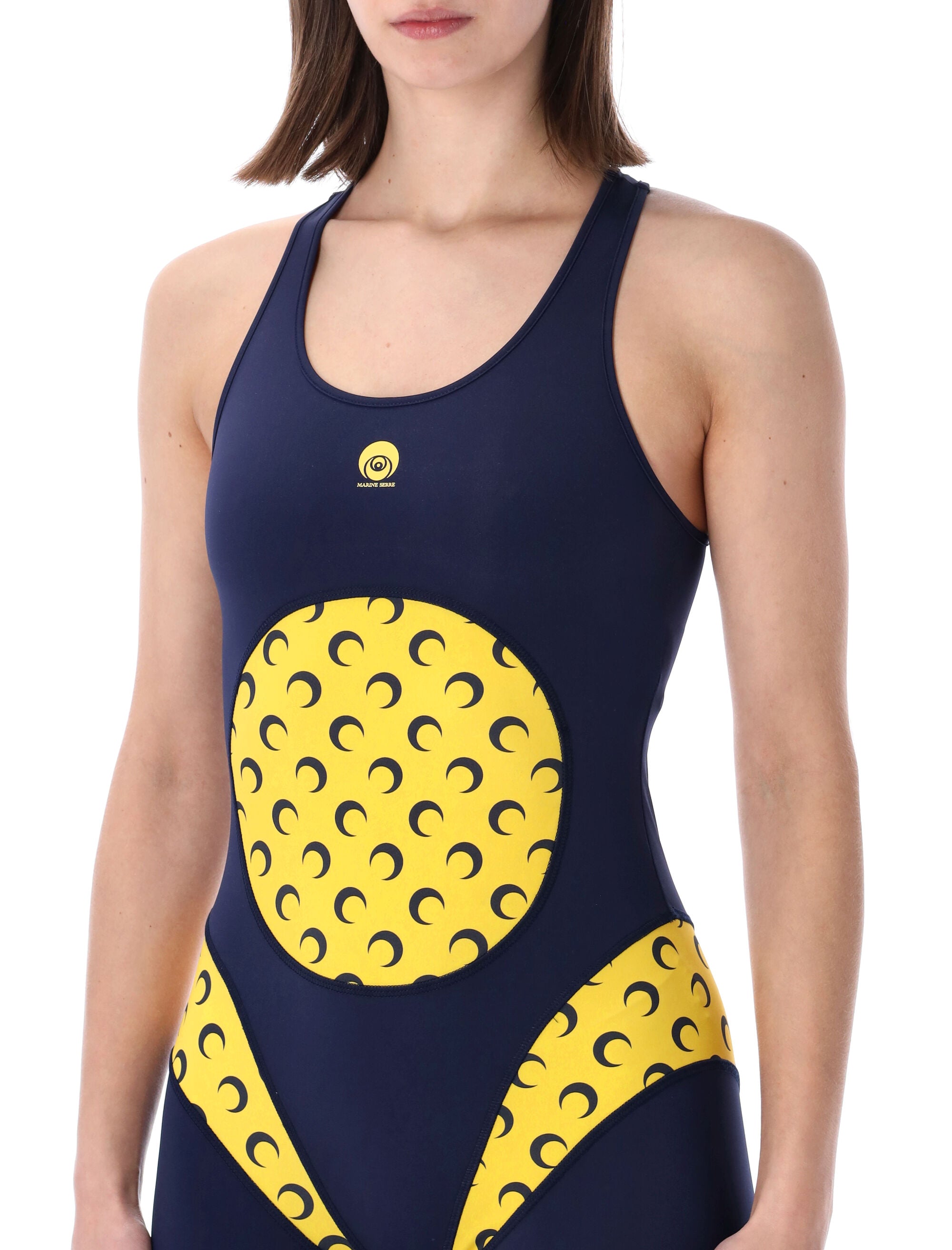 Marine Serre Moon Print Athleisure Catsuit Midnight Blue Polyamide Jumpsuit