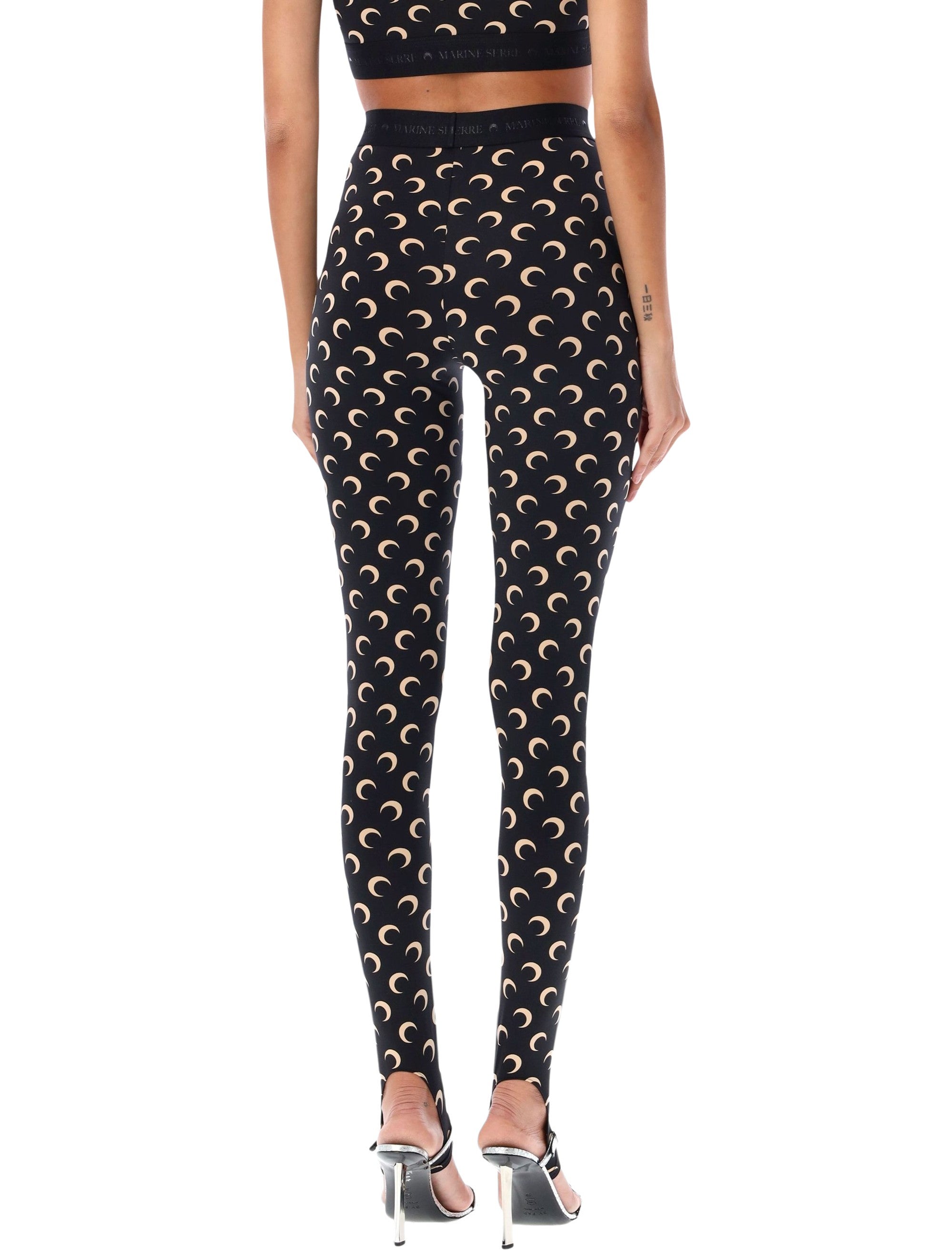 Marine Serre all-over Moon print leggings Black Tan Polyamide