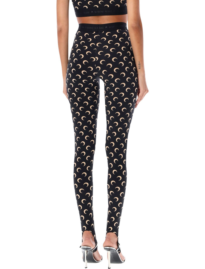 Marine Serre all-over Moon print leggings Black Tan Polyamide