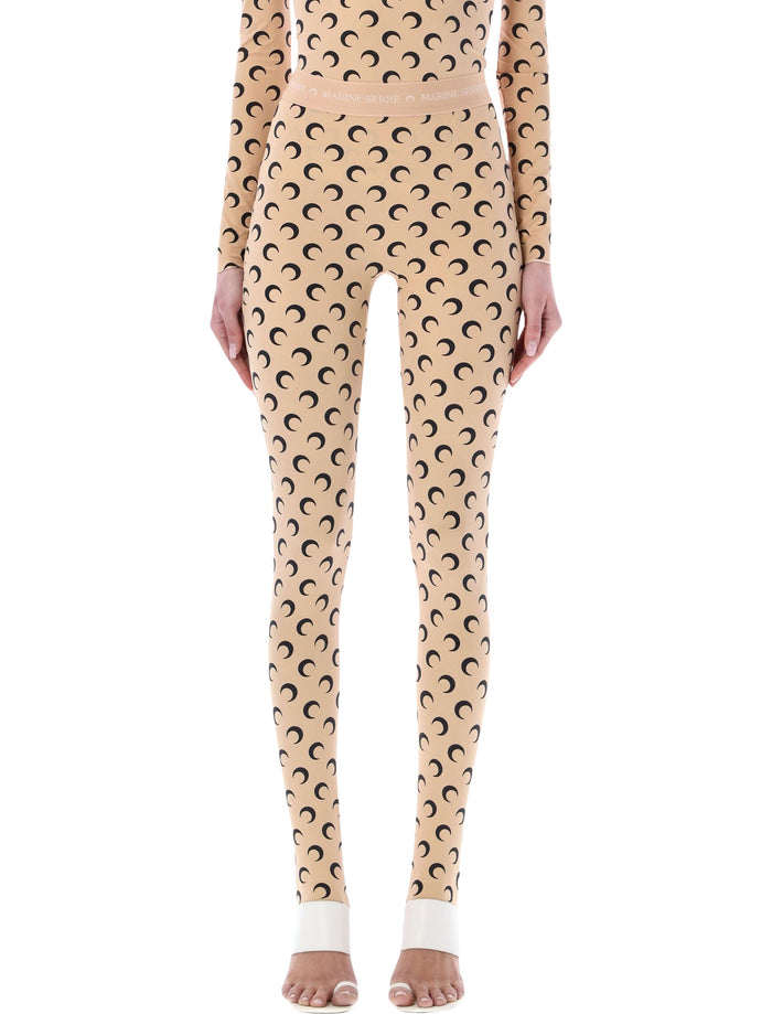 Marine Serre all-over Moon print leggings Tan Black Polyamide