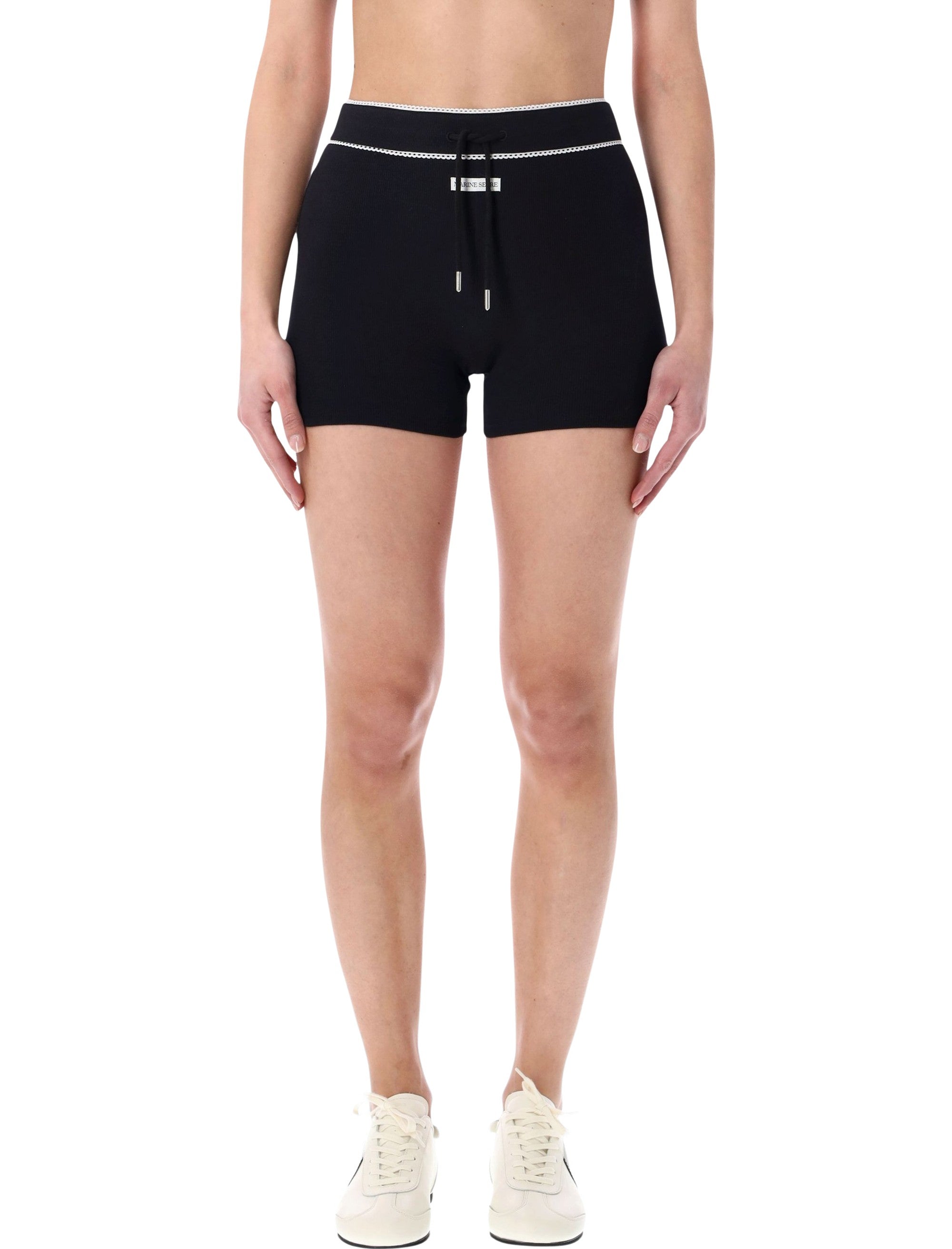 Marine Serre ribbed drawstring shorts Black Cotton