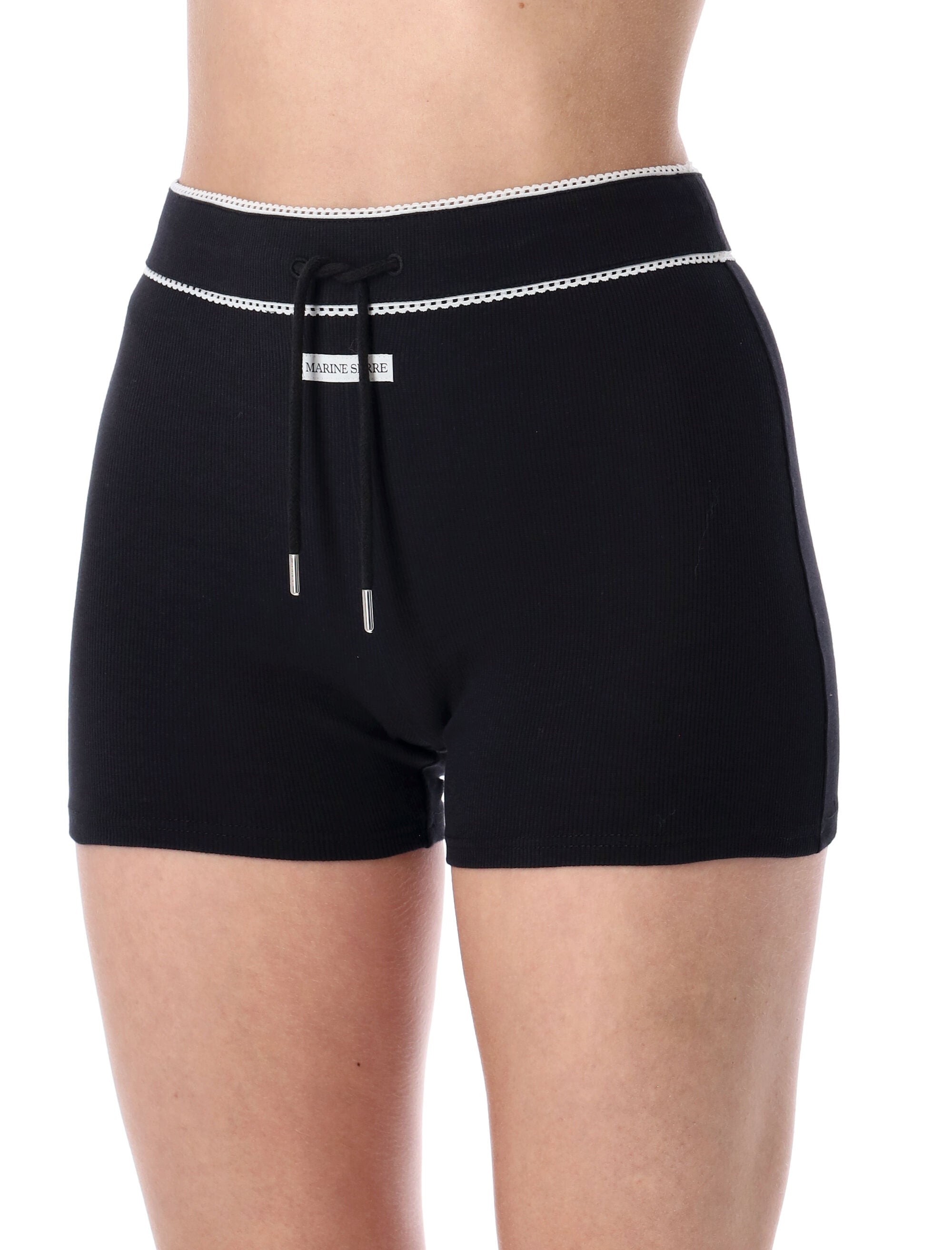 Marine Serre ribbed drawstring shorts Black Cotton