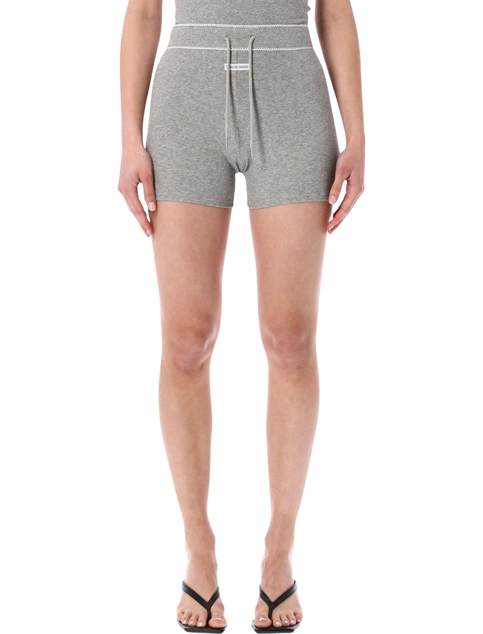 Marine Serre Ribbed Drawstring Shorts Grey Cotton