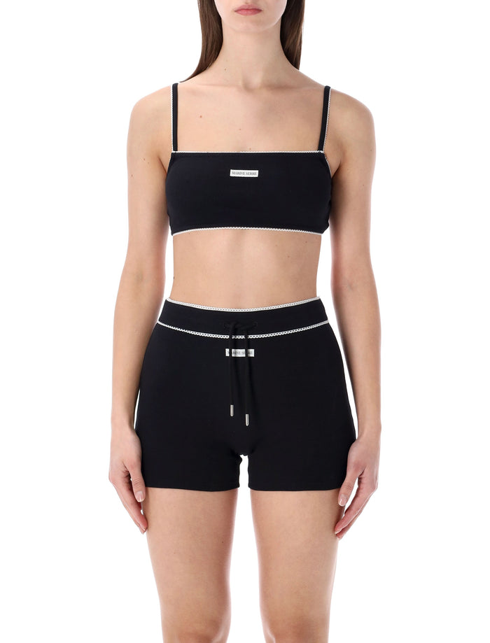 Marine Serre ribbed fine strap bra Black Cotton Top