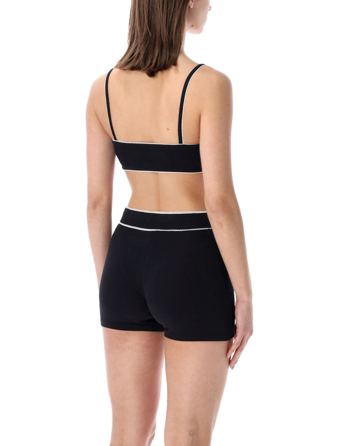 Marine Serre ribbed fine strap bra Black Cotton Top