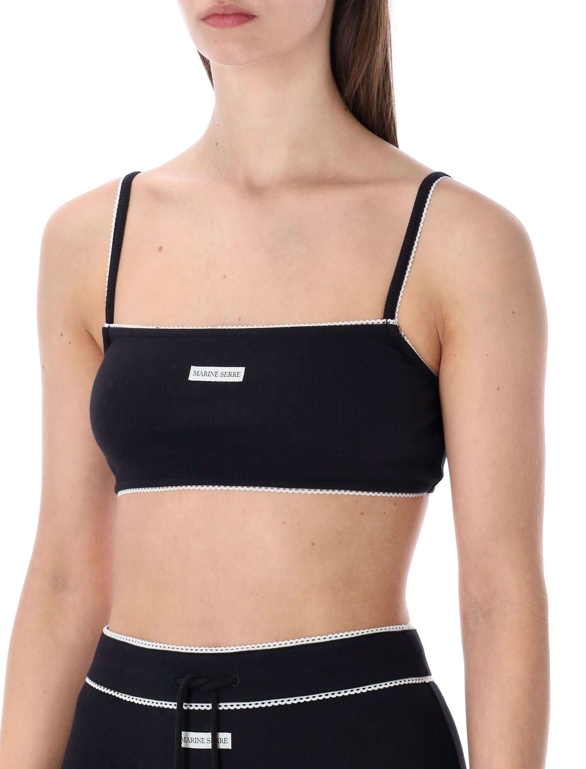 Marine Serre ribbed fine strap bra Black Cotton Top