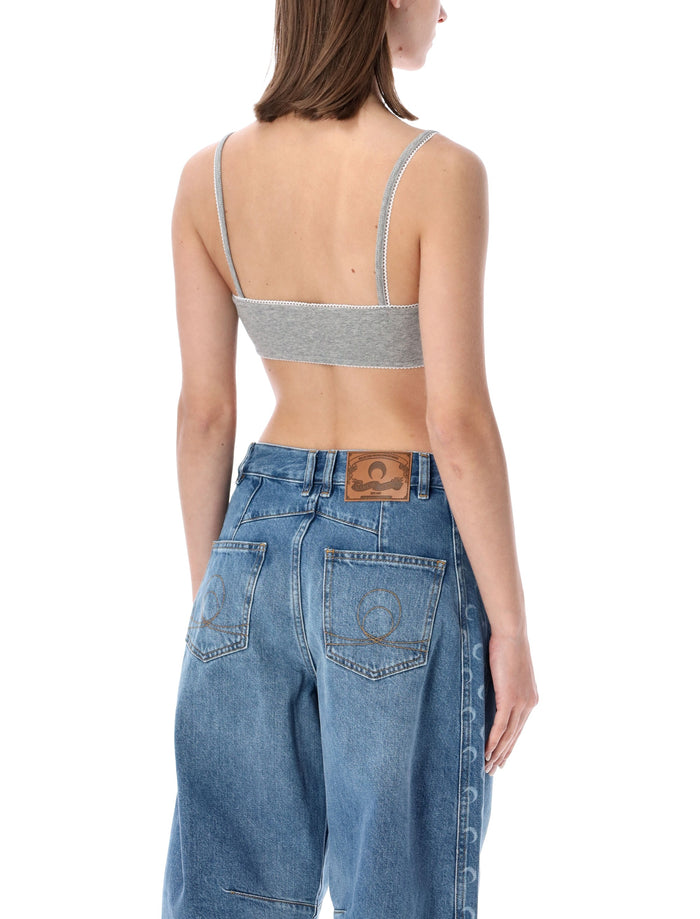 Marine Serre Ribbed Fine Strap Bra Grey Cotton Top