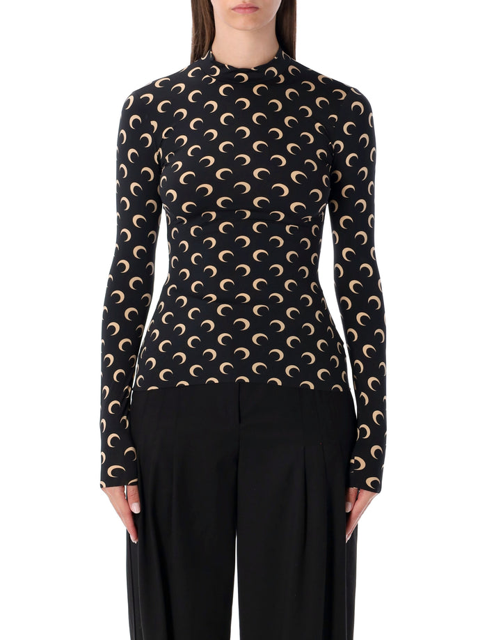 Marine Serre Moon All-Over Slim Top Black Tan Polyamide