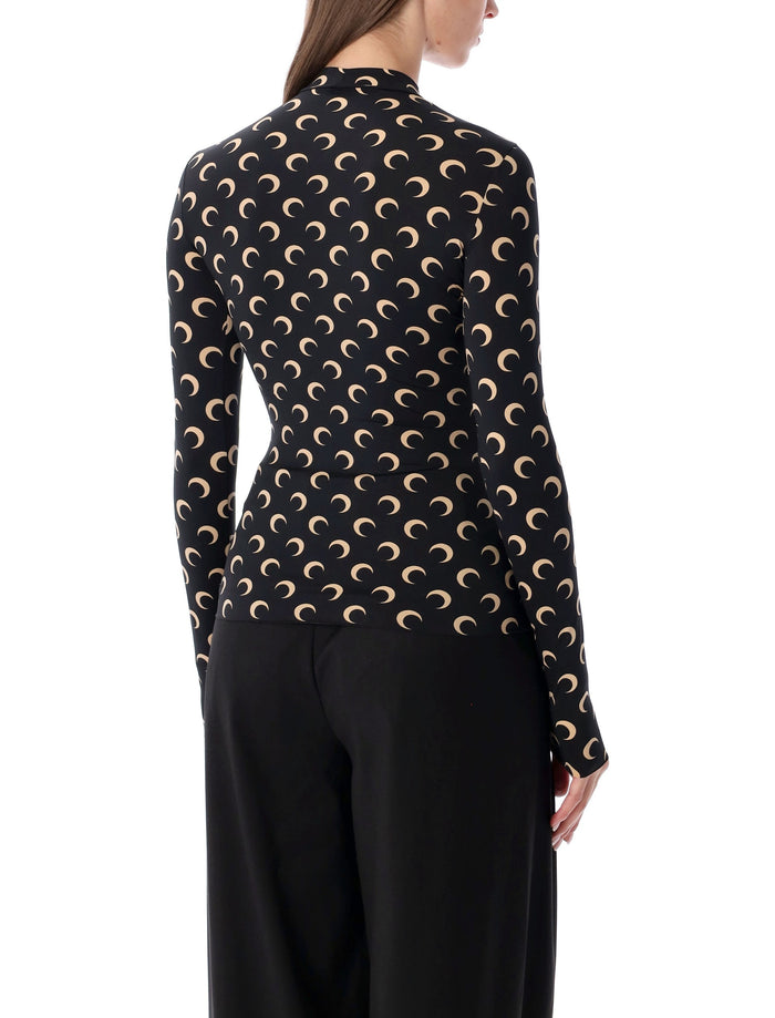 Marine Serre Moon All-Over Slim Top Black Tan Polyamide