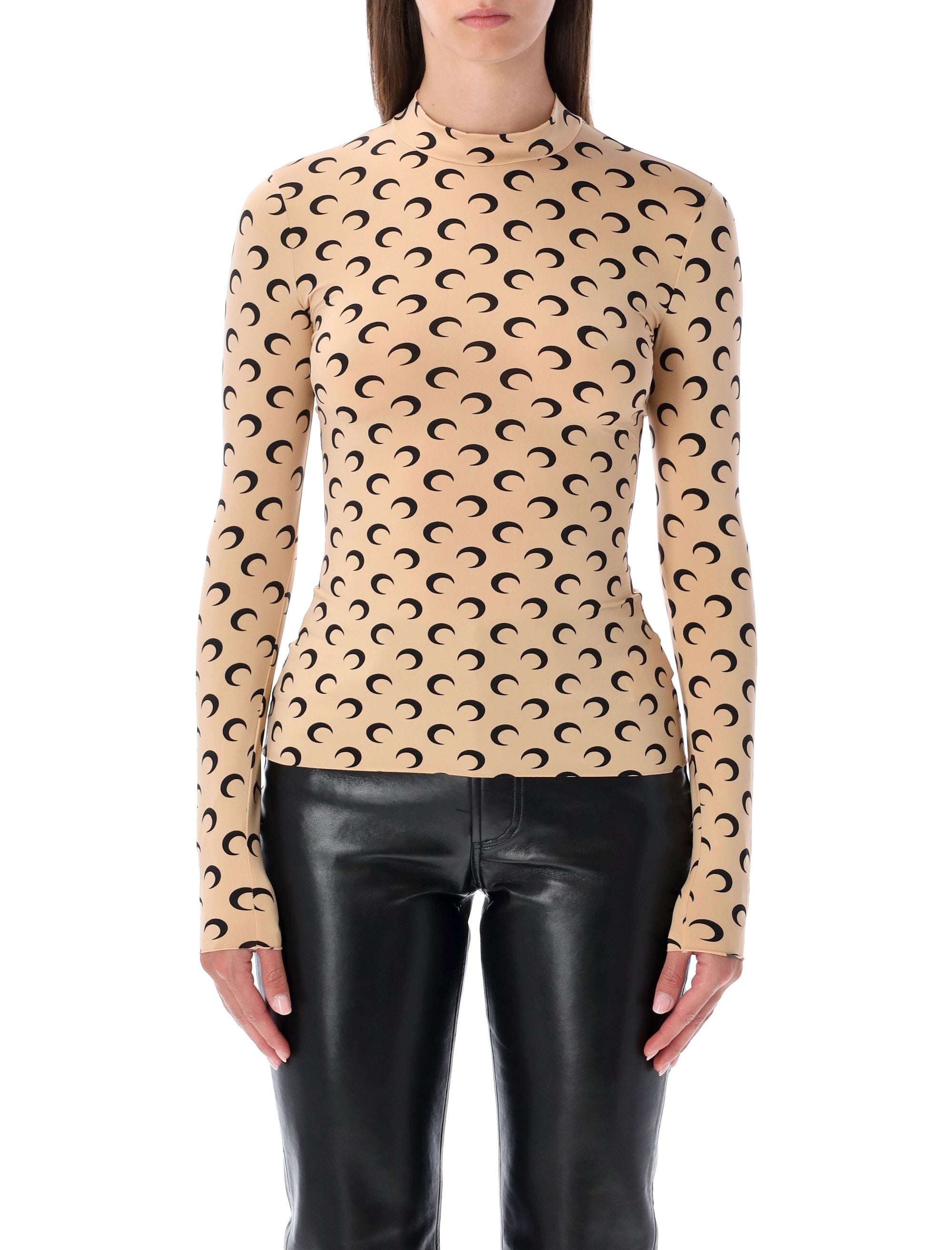 Marine Serre Moon All-Over Slim Top Tan Black Polyamide