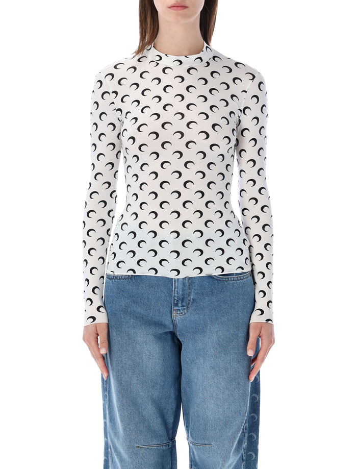 Marine Serre Moon All-Over Slim Top White Black Polyamide