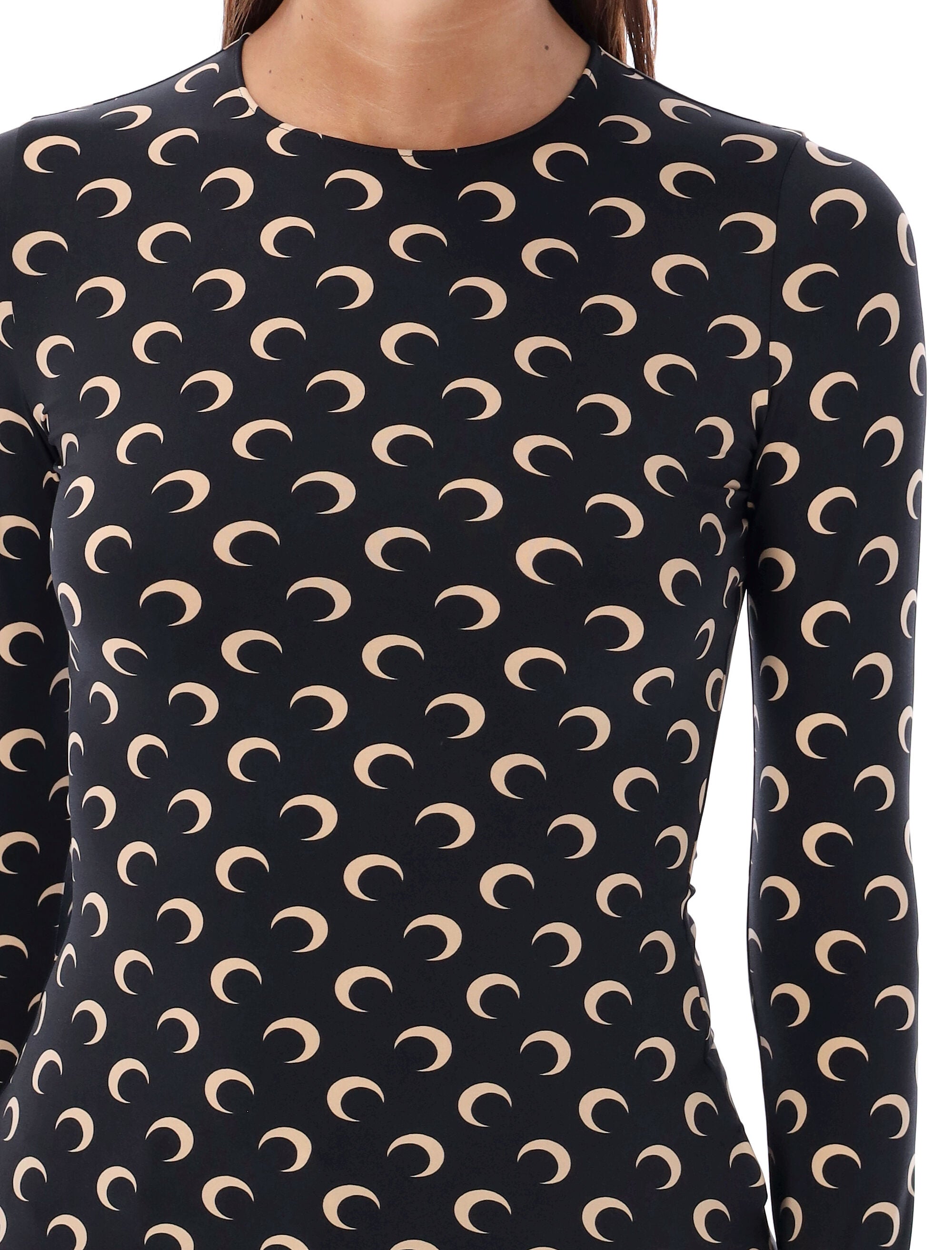 Marine Serre Moon Round Neck Second Skin Top Black Tan Polyamide T-shirt