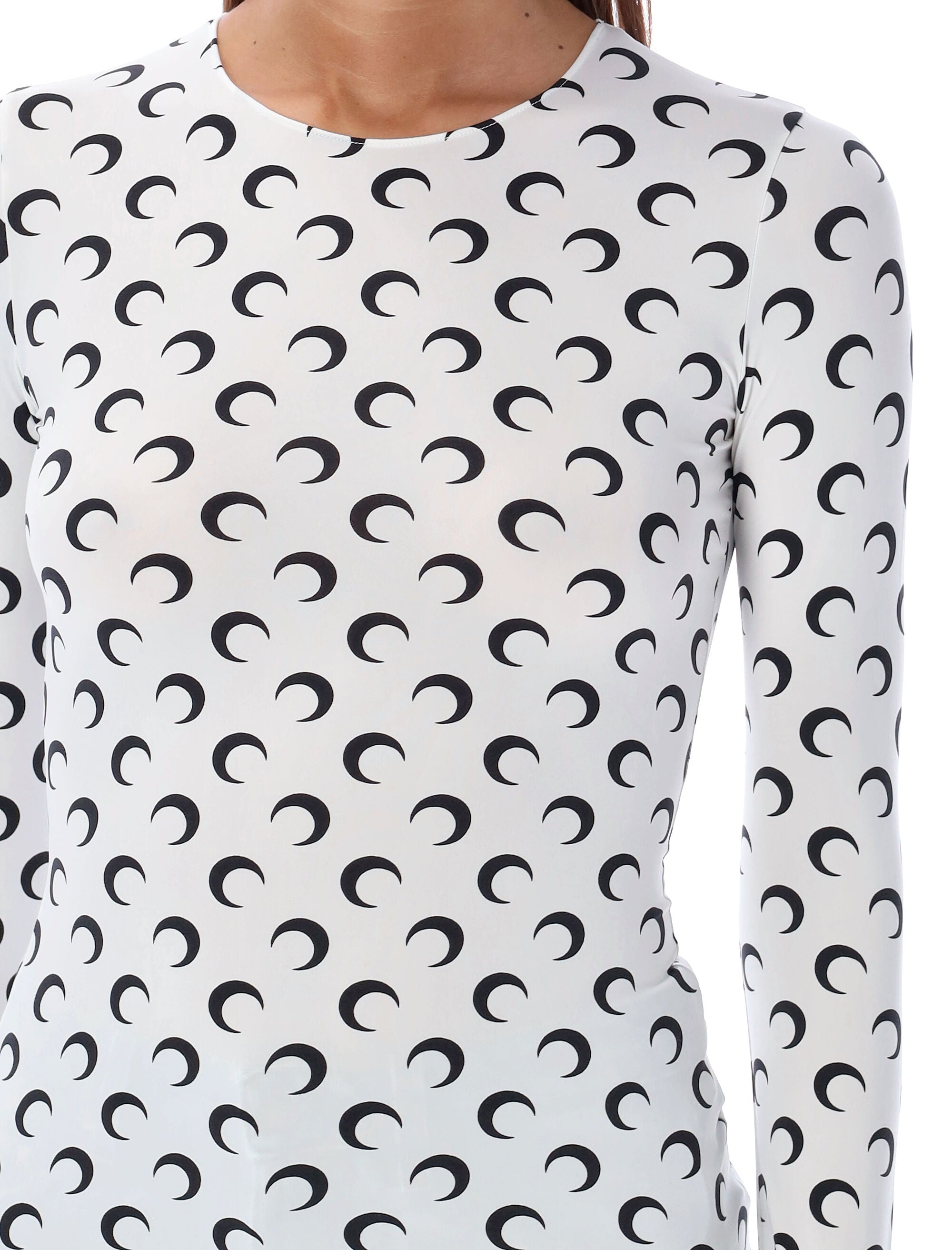 Marine Serre Moon round neck second skin top White Black Polyamide T-shirt
