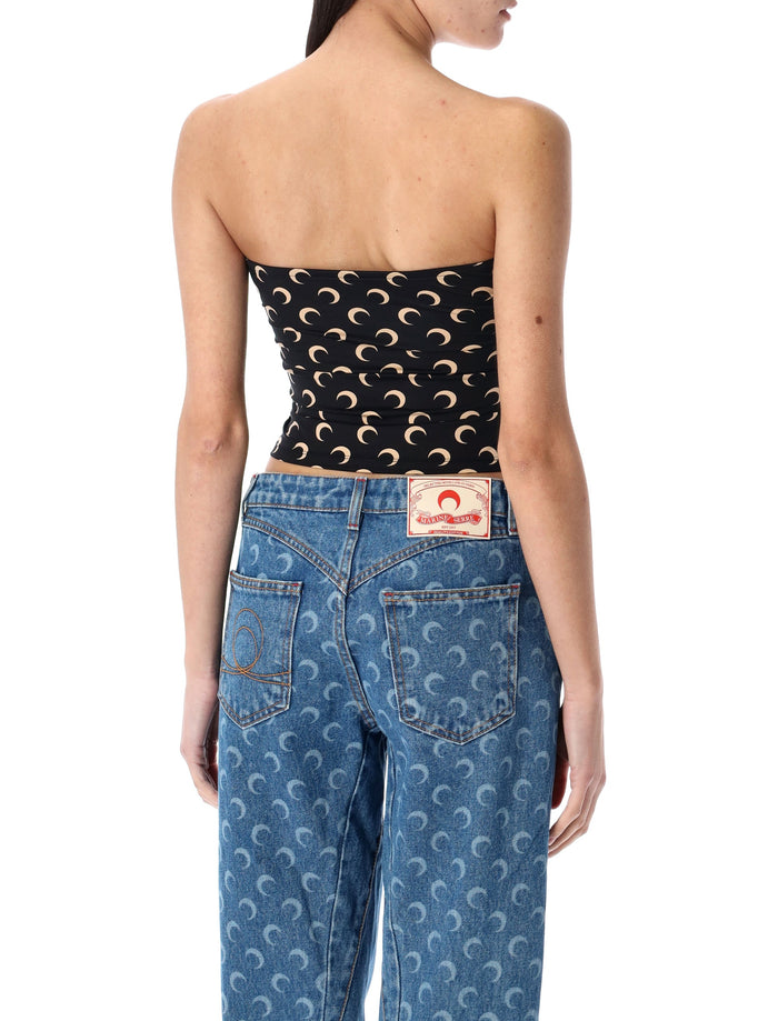 Marine Serre recycled Moon tube top Black Tan Polyamide