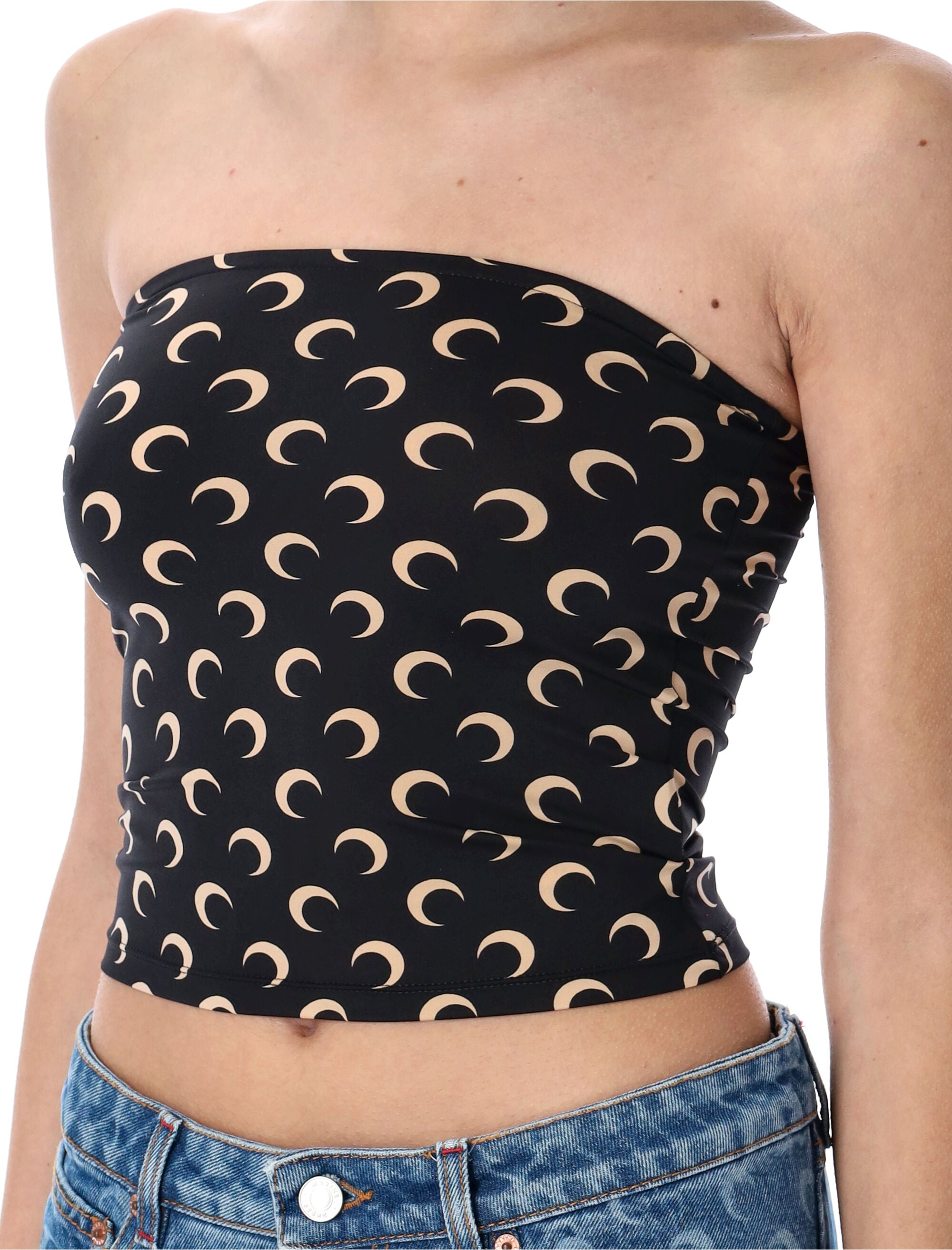 Marine Serre recycled Moon tube top Black Tan Polyamide
