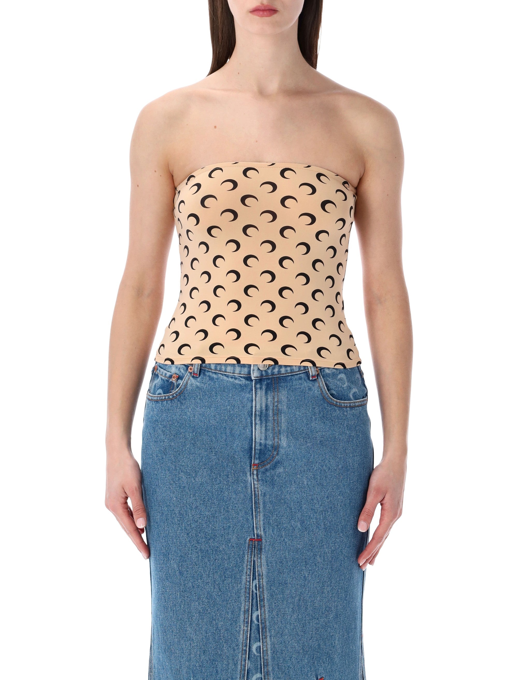 Marine Serre recycled Moon tube top Tan Black Polyamide