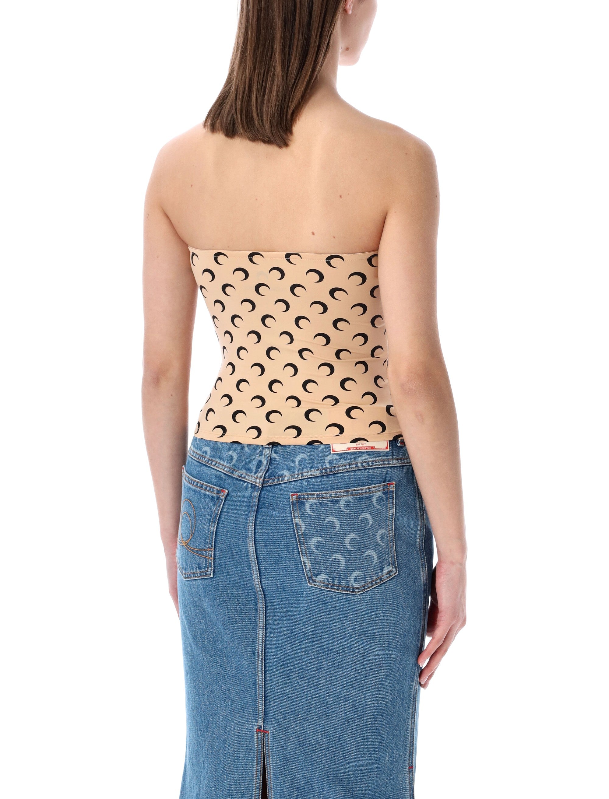 Marine Serre recycled Moon tube top Tan Black Polyamide