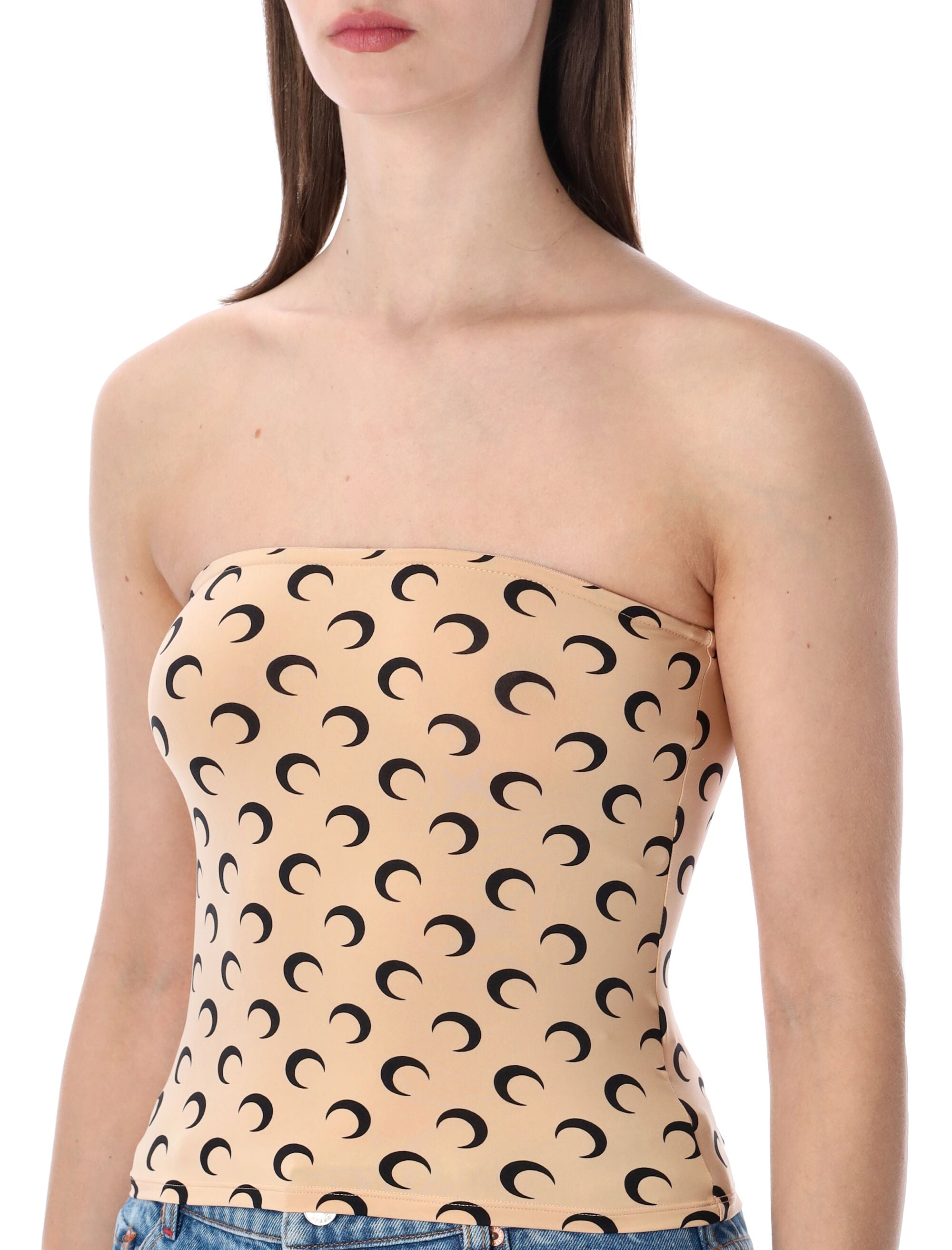 Marine Serre recycled Moon tube top Tan Black Polyamide