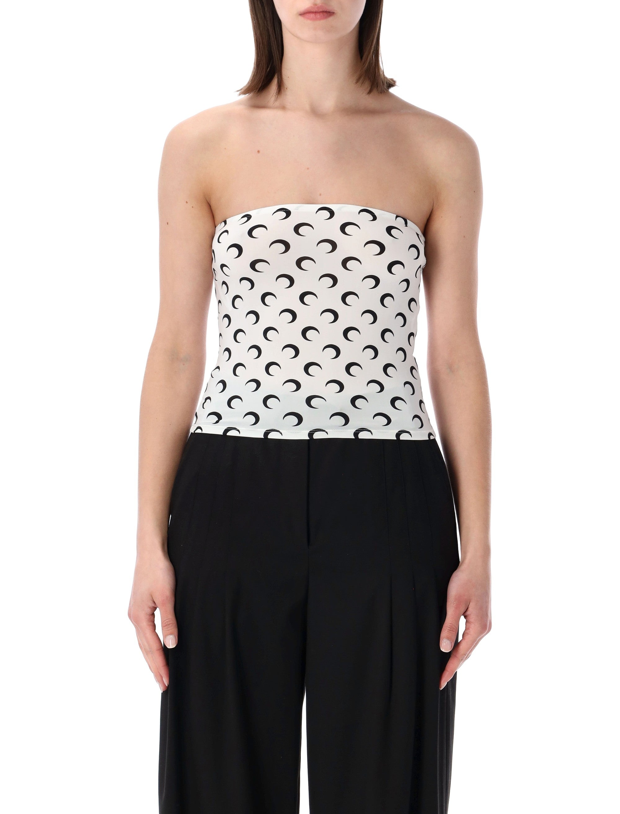 Marine Serre Recycled Moon Tube Top White Black Polyamide