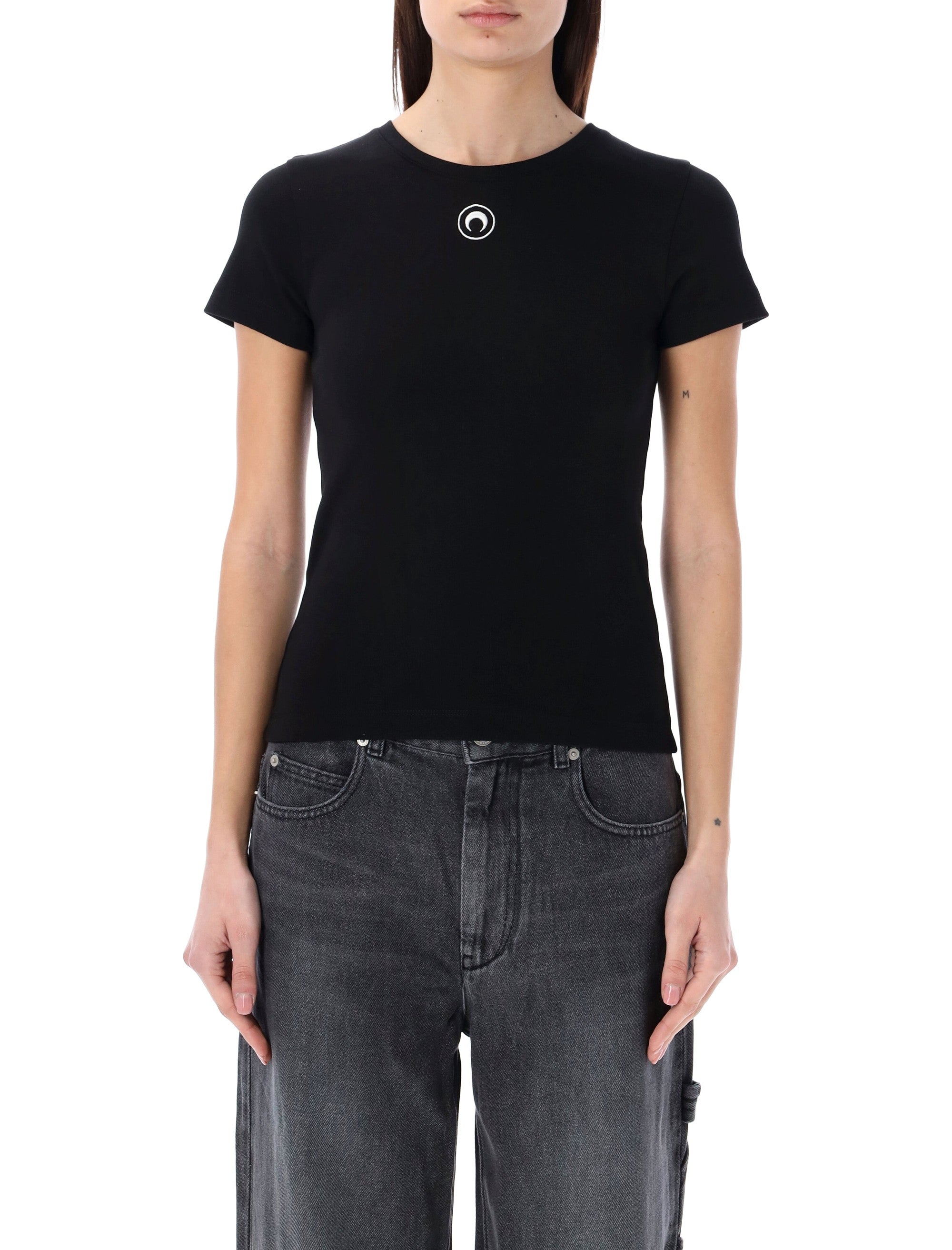 Marine Serre cotton Baby T-shirt Black