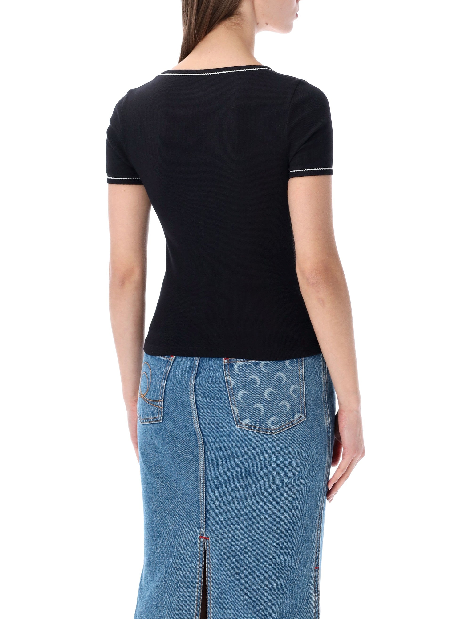 Marine Serre light ribbed squareneck T-shirt Black Cotton