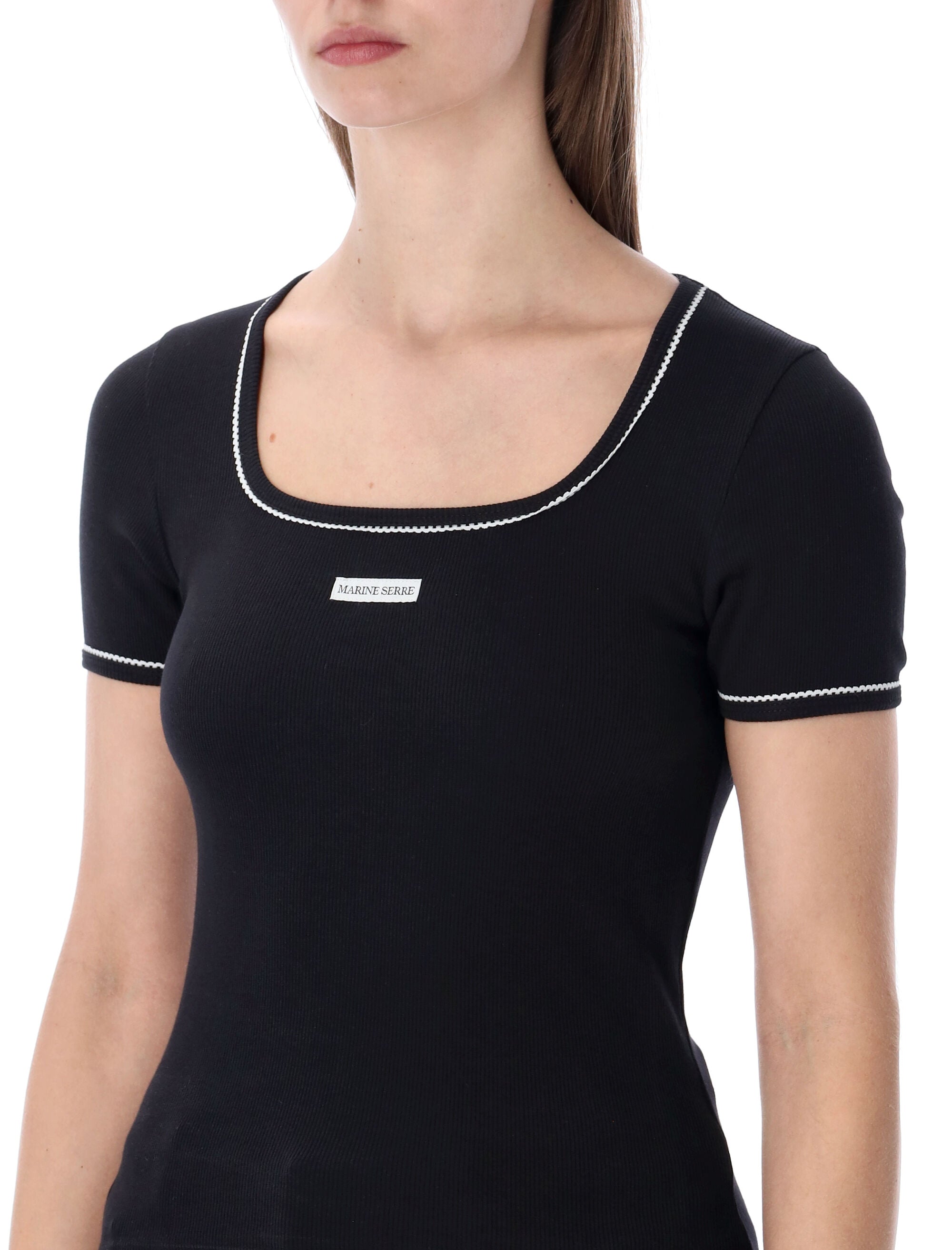 Marine Serre light ribbed squareneck T-shirt Black Cotton