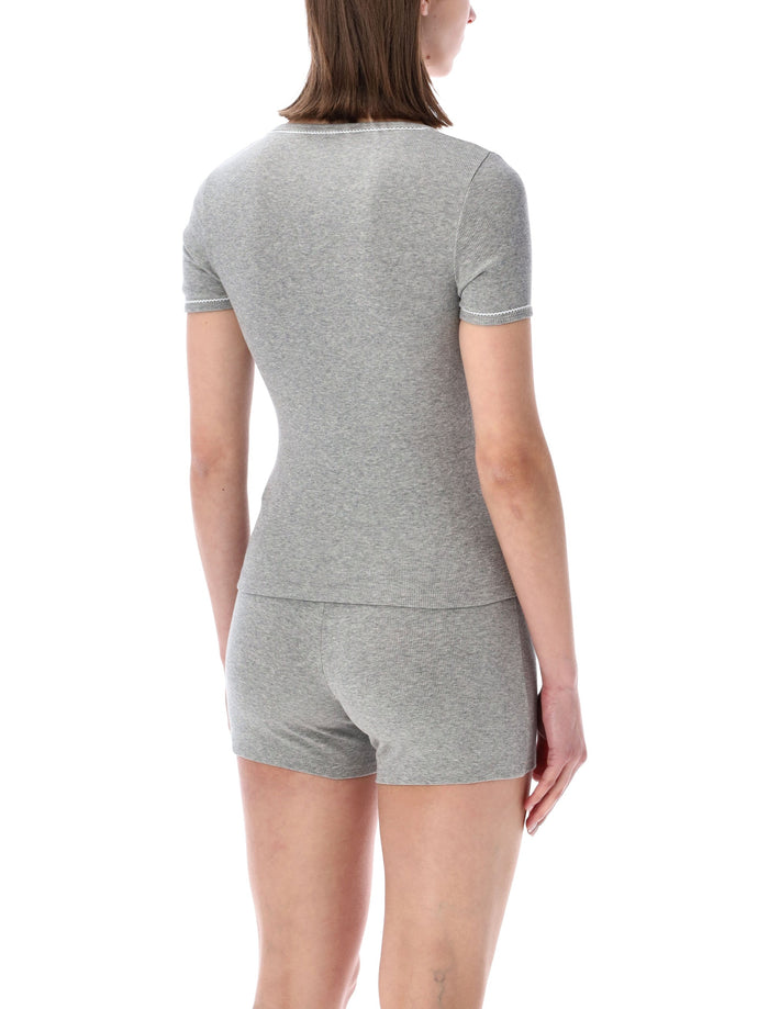 Marine Serre Light Ribbed Squareneck T-Shirt Grey Cotton