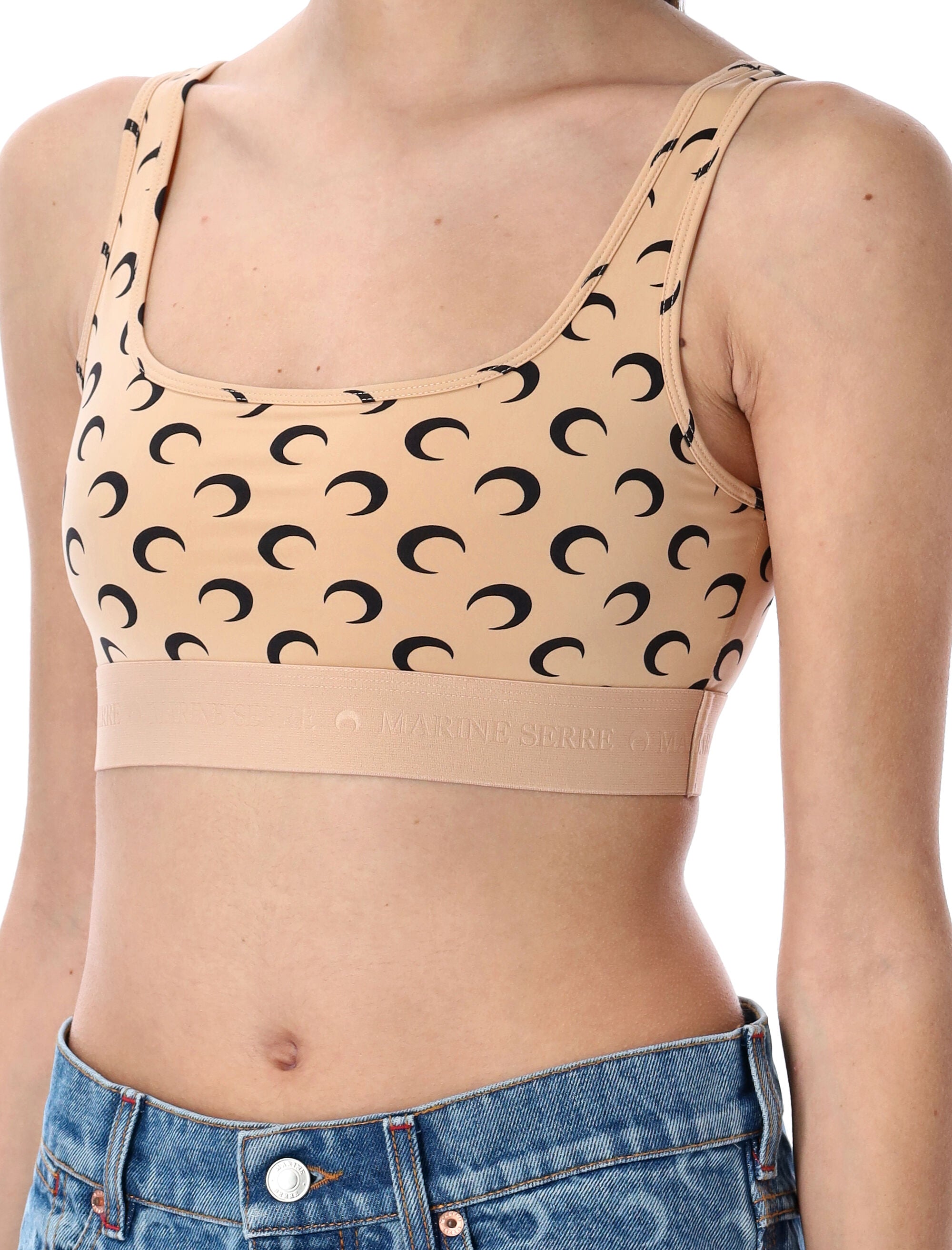 Marine Serre Moon sport bra Tan Black Polyamide Top