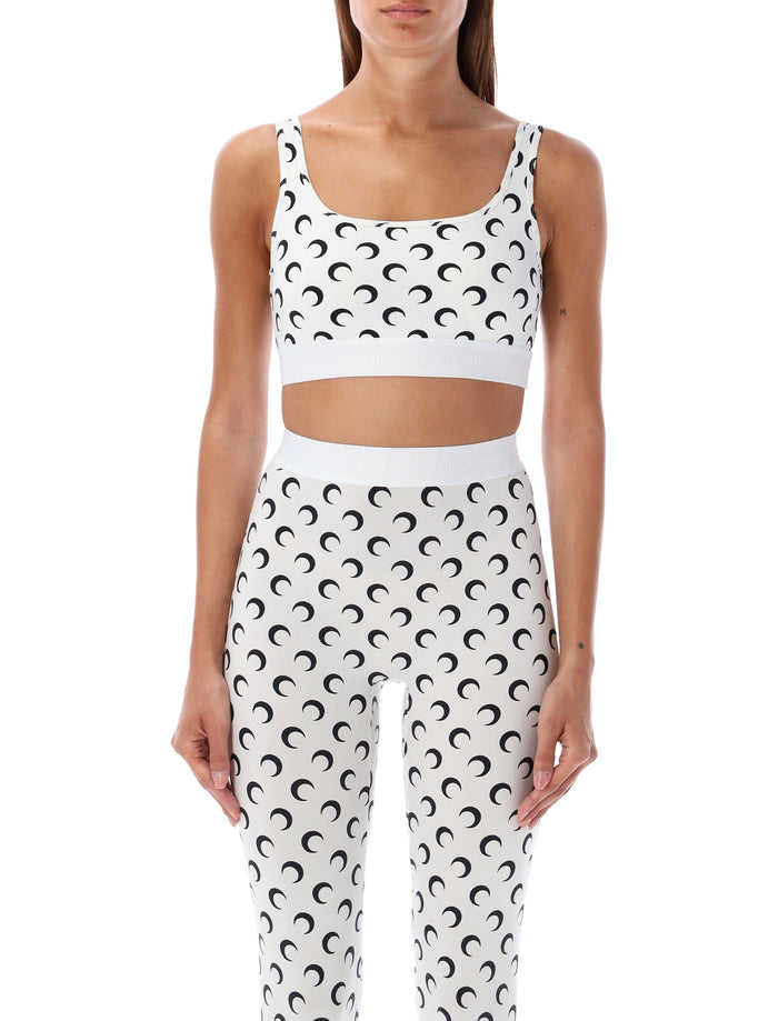 Marine Serre Moon Sport Bra White Black Polyamide Top