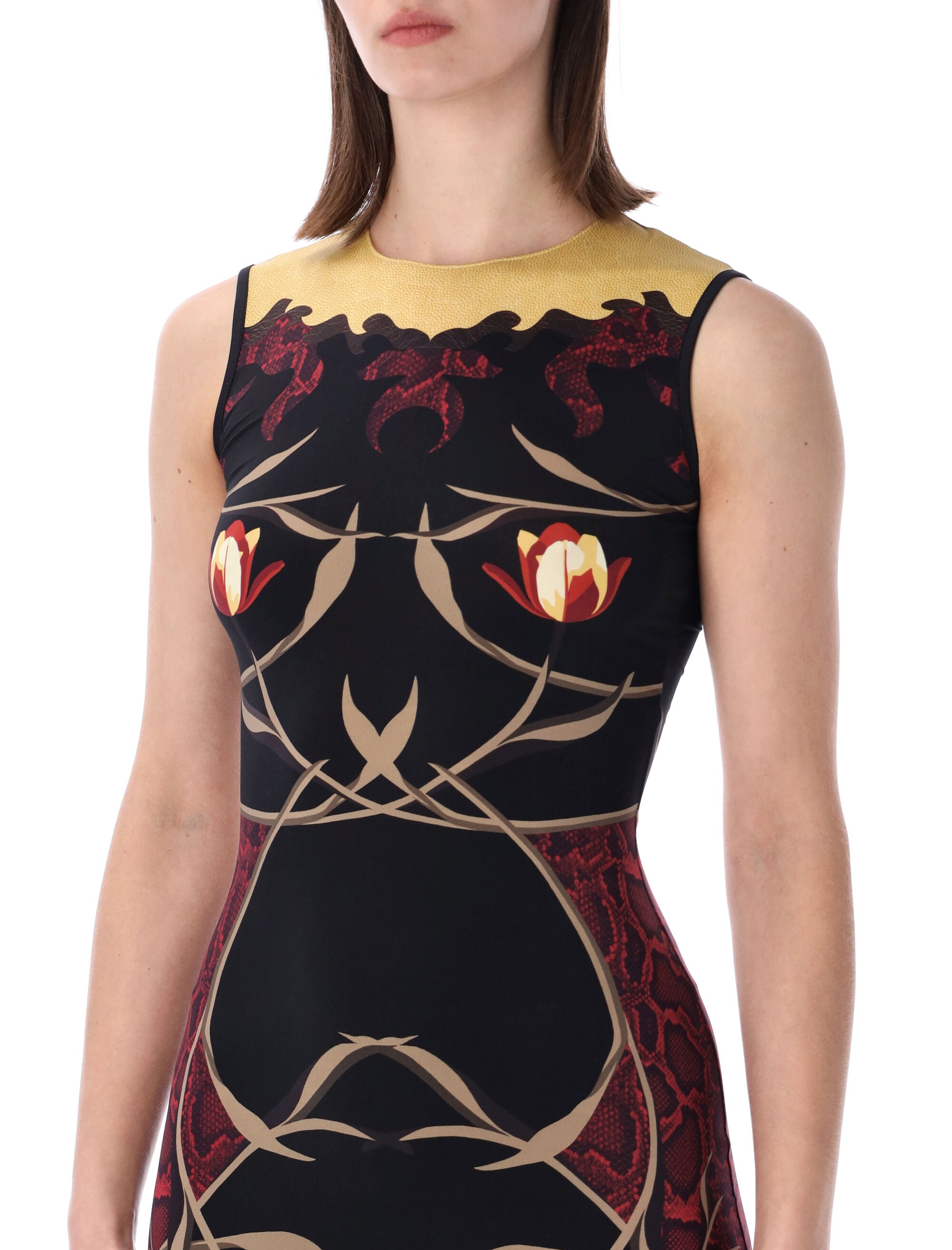 Marine Serre Foral Print Long Dress Black Red Polyamide