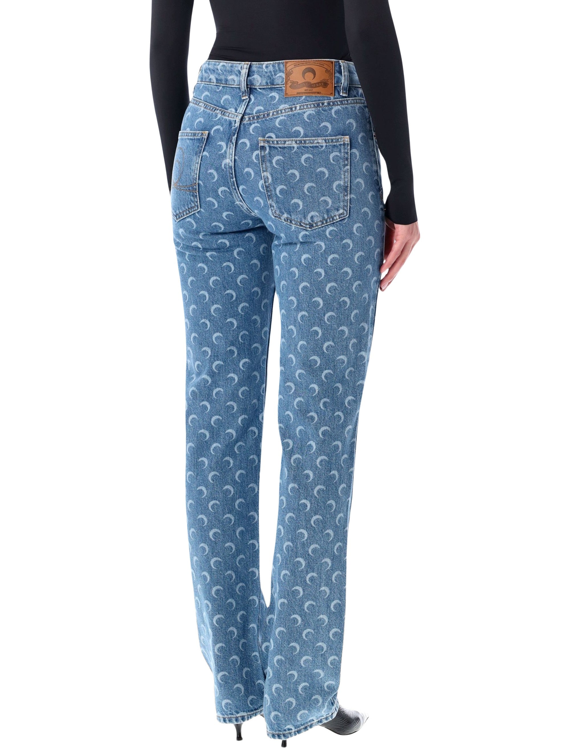Marine Serre Moon Laser Blue Wash Straight Denim Jeans Light Cotton
