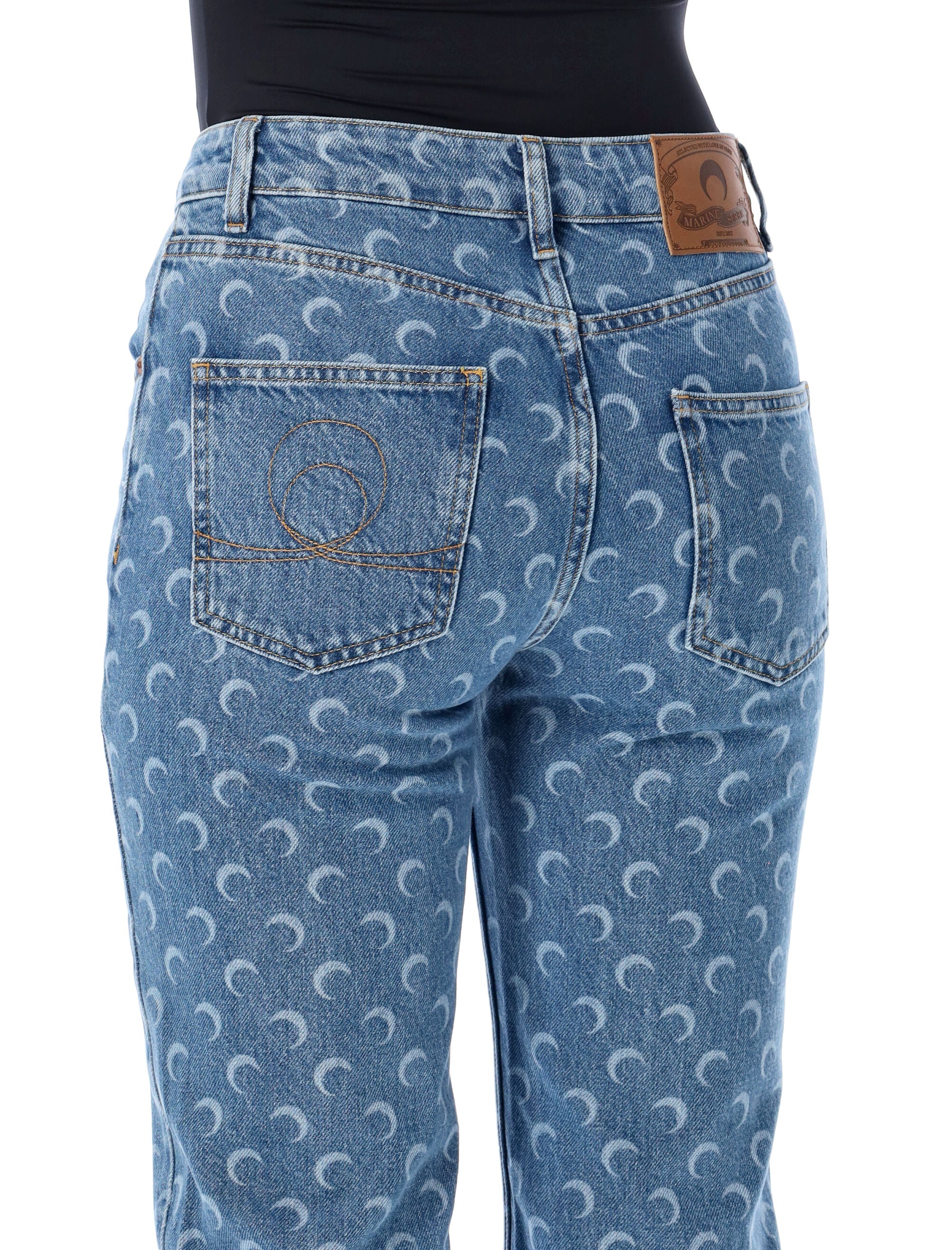 Marine Serre Moon Laser Blue Wash Straight Denim Jeans Light Cotton