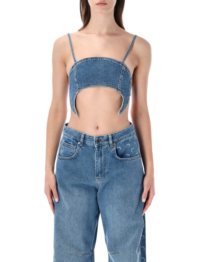 Marine Serre Moon Denim Bra Top Light Blue Cotton