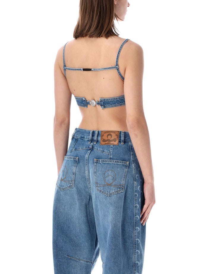 Marine Serre Moon Denim Bra Top Light Blue Cotton