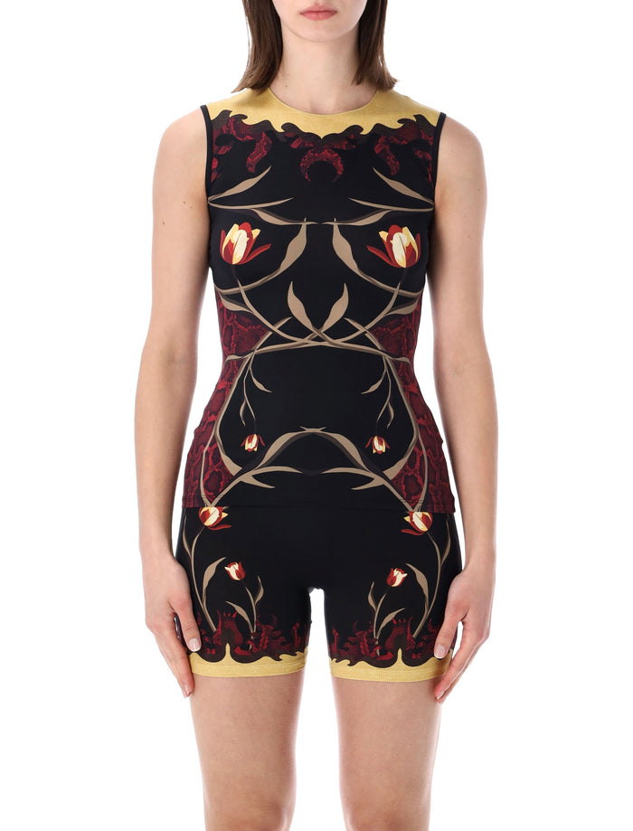 Marine Serre Floral Print Second Skin Top Black Red Polyamide