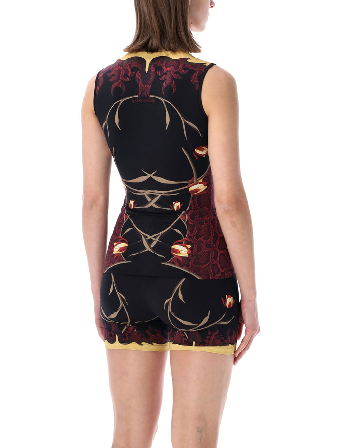 Marine Serre Floral Print Second Skin Top Black Red Polyamide