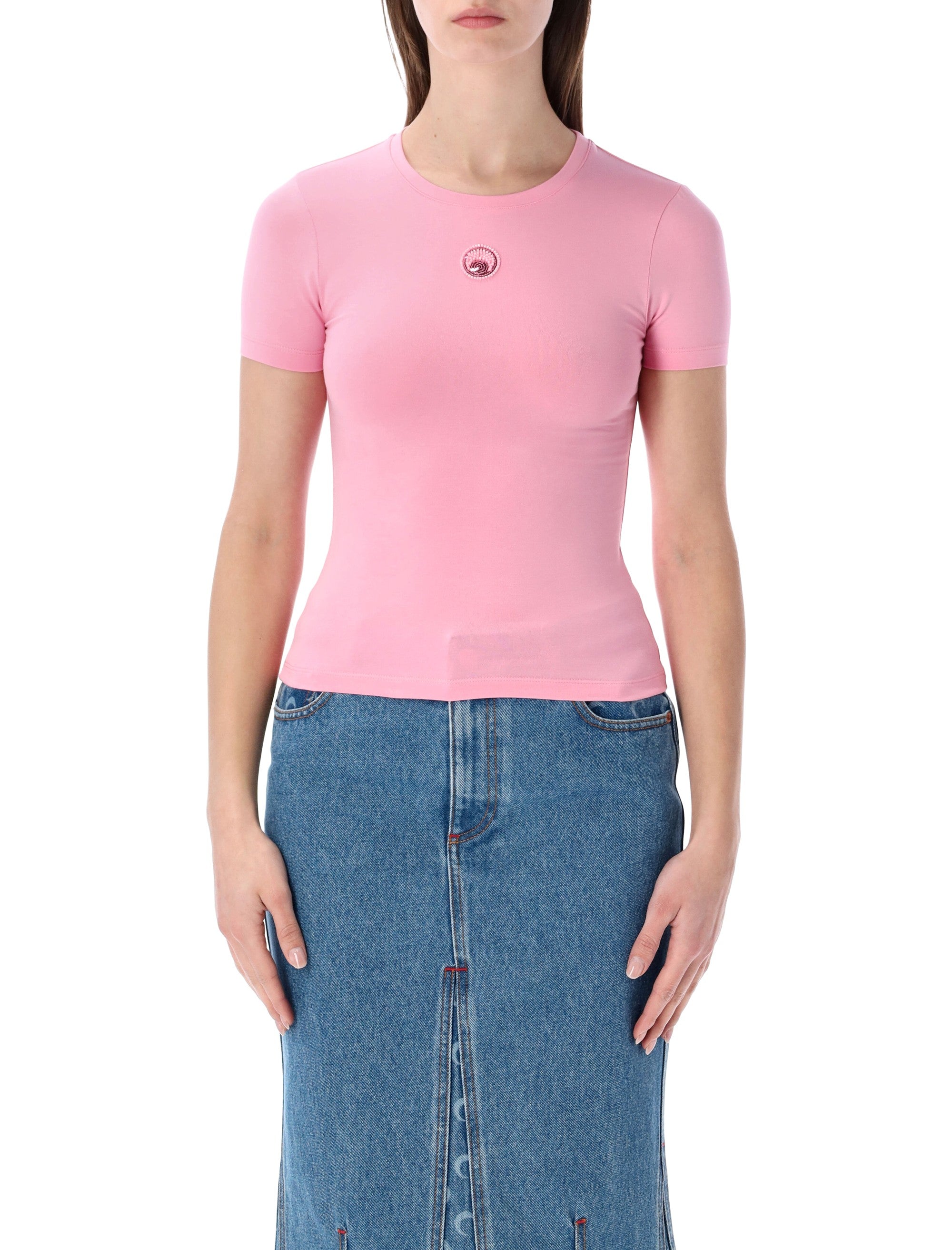 Marine Serre pearl logo Baby T-shirt Pink Cotton