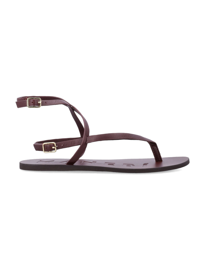 Manebì leather strappy thong sandals Burgundy Upper