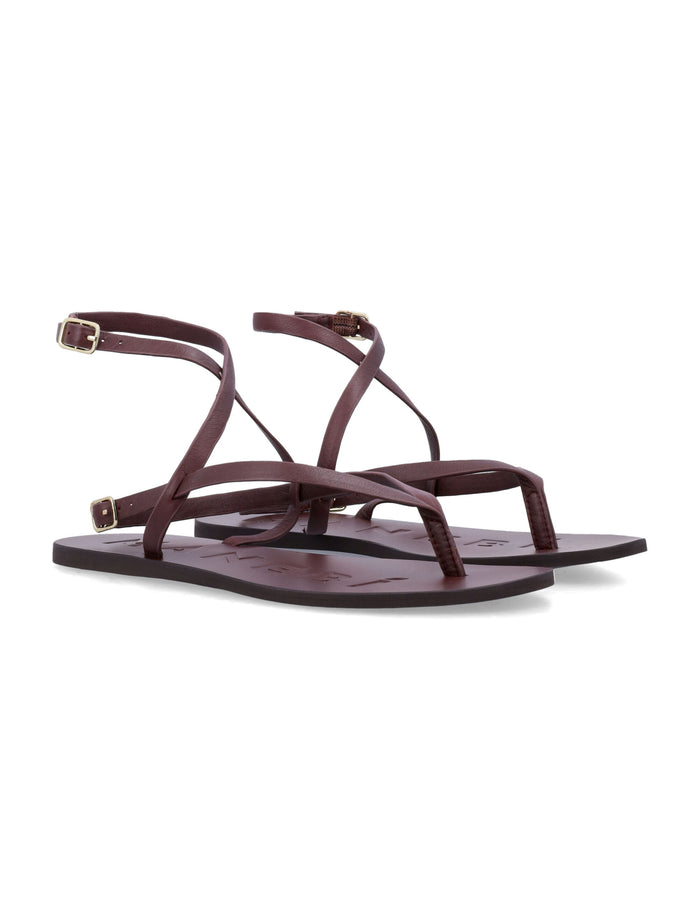 Manebì leather strappy thong sandals Burgundy Upper