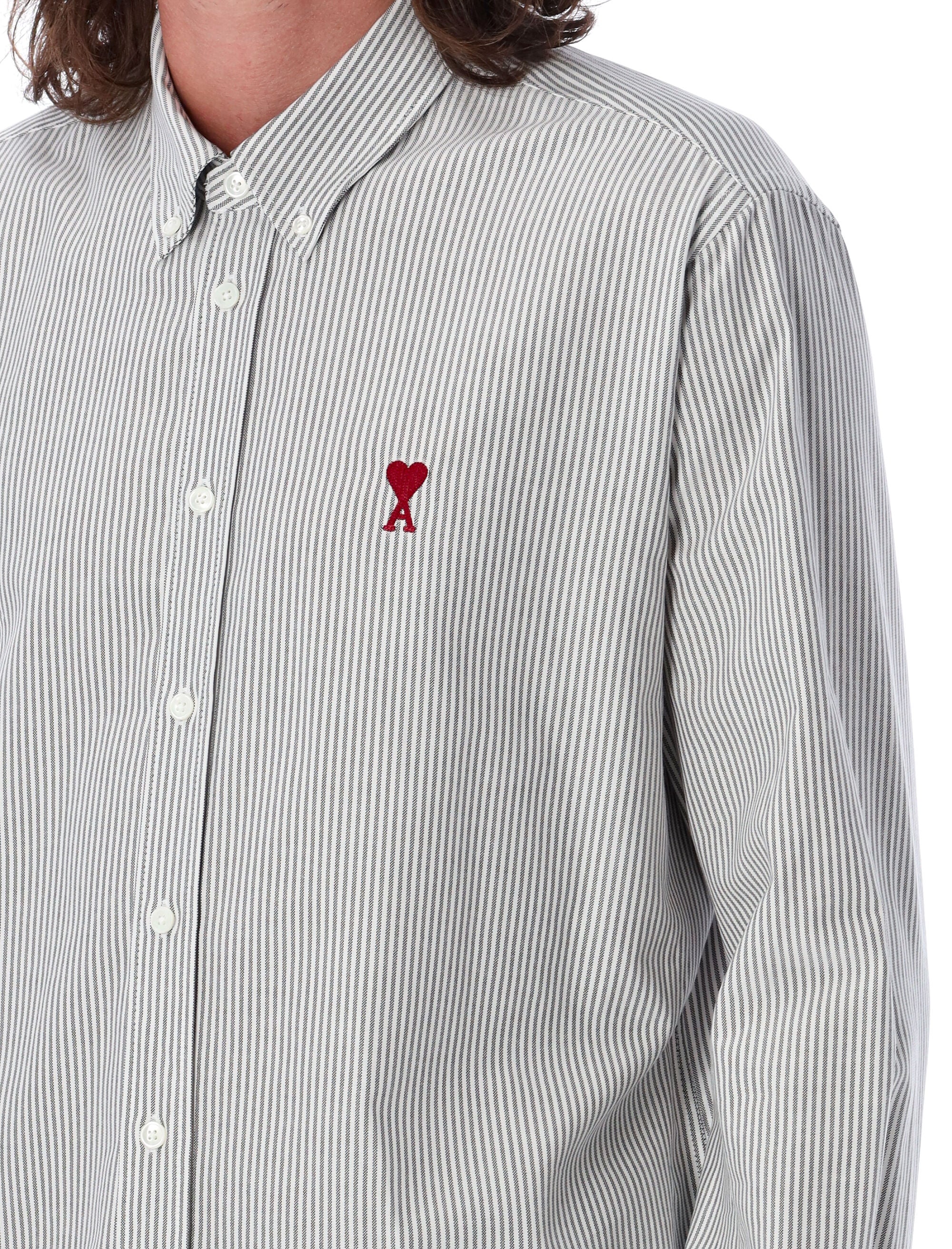 Ami Paris striped De Coeur shirt White Black Cotton