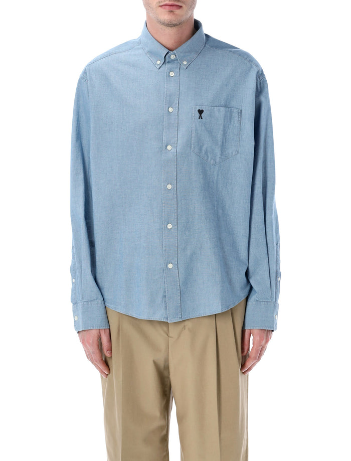 Ami Paris De Coeur boxy cotton shirt Mid Blue