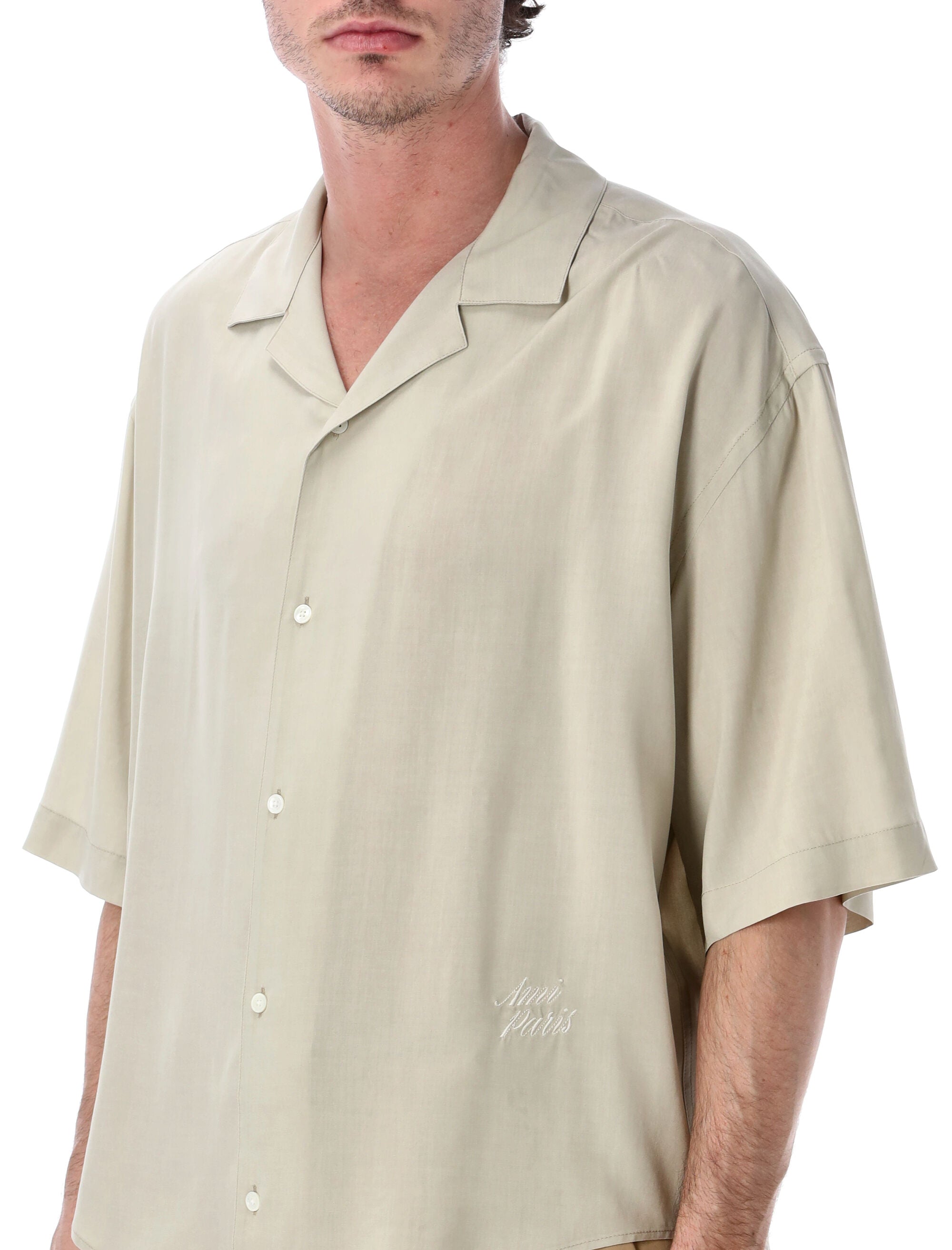 Ami Paris Boxy Short Sleeve Viscose Shirt Caffe Cream