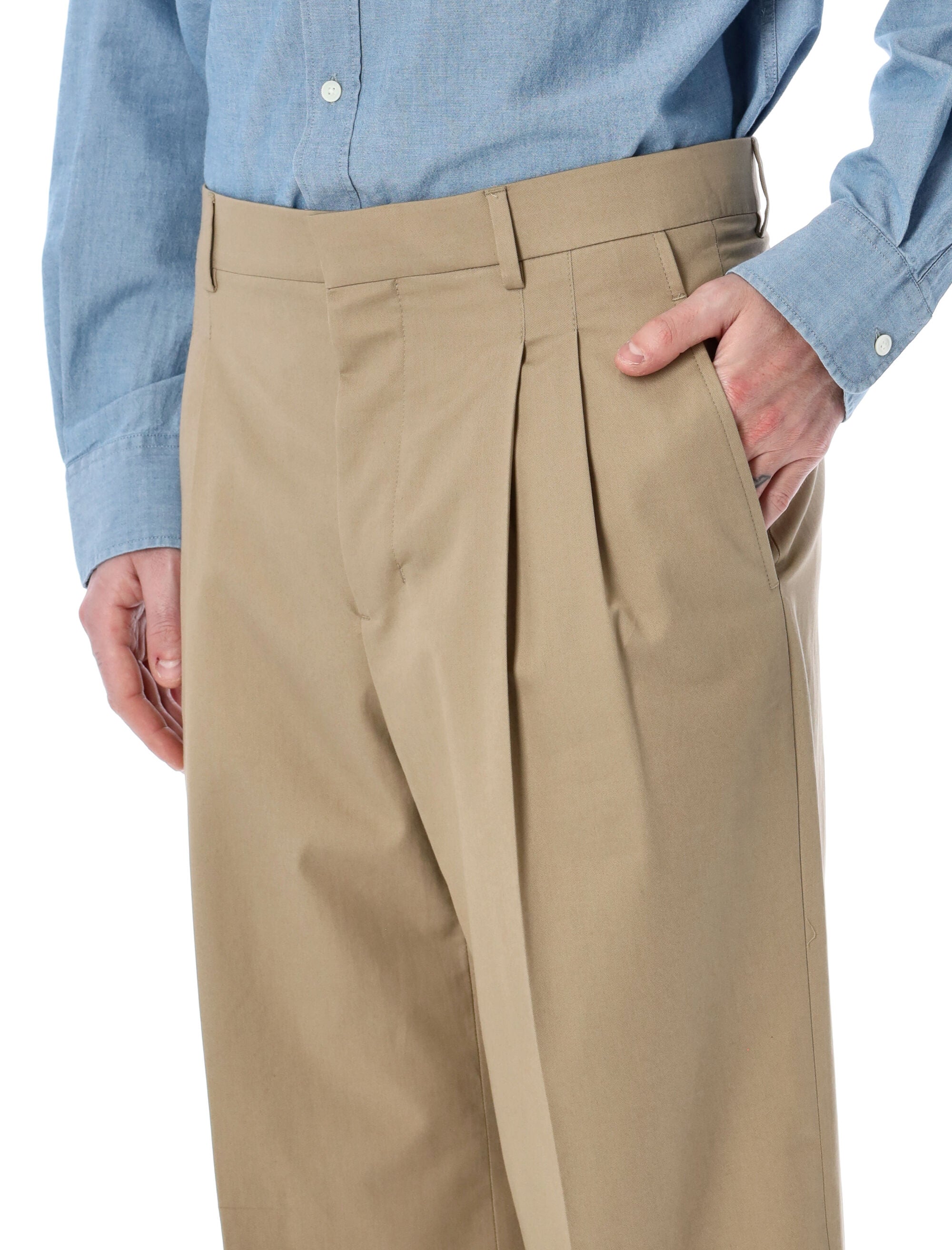 Ami Paris low-rise wide cotton trousers Beige Pant