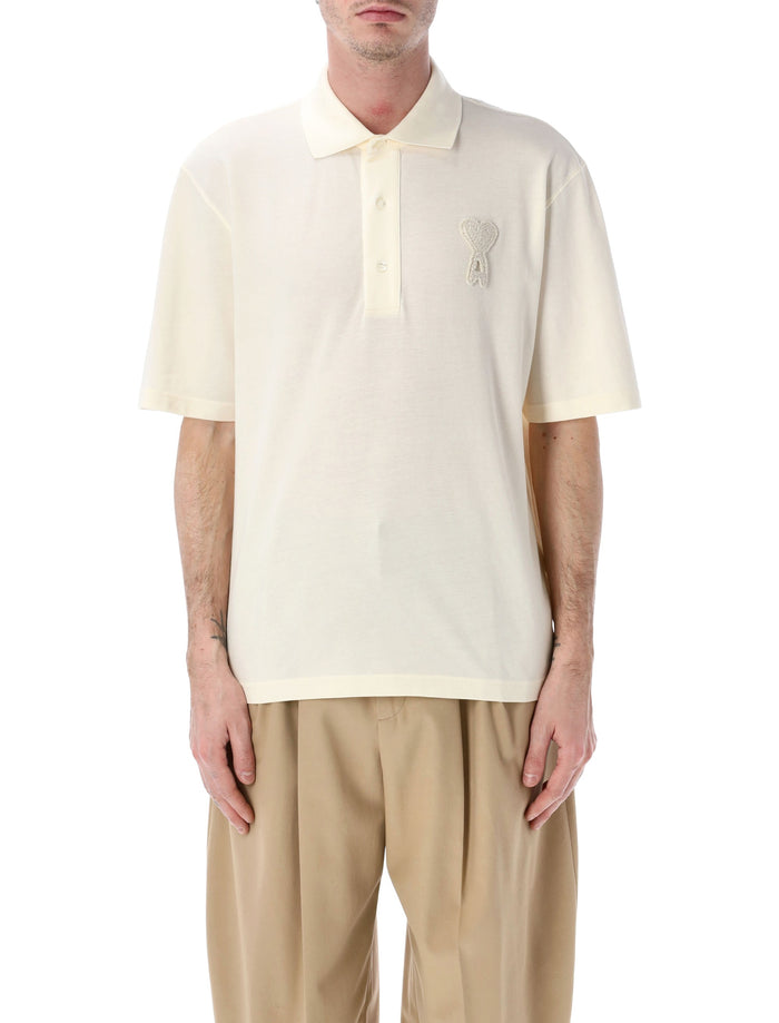 Ami Paris de Coeur Crochet polo Ecru Cotton T-shirt