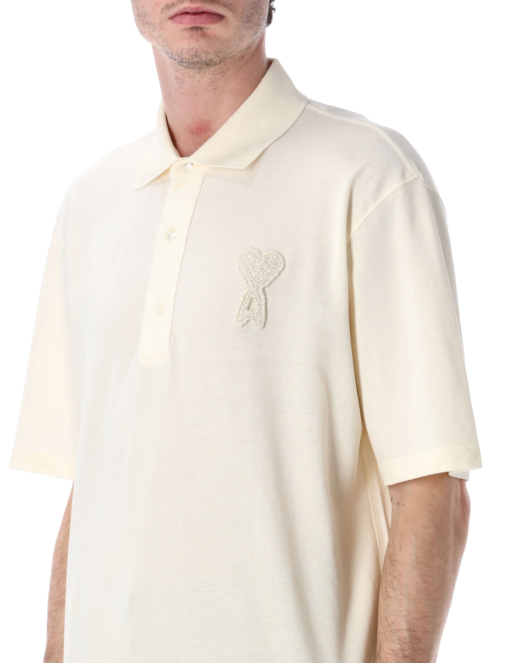 Ami Paris de Coeur Crochet polo Ecru Cotton T-shirt